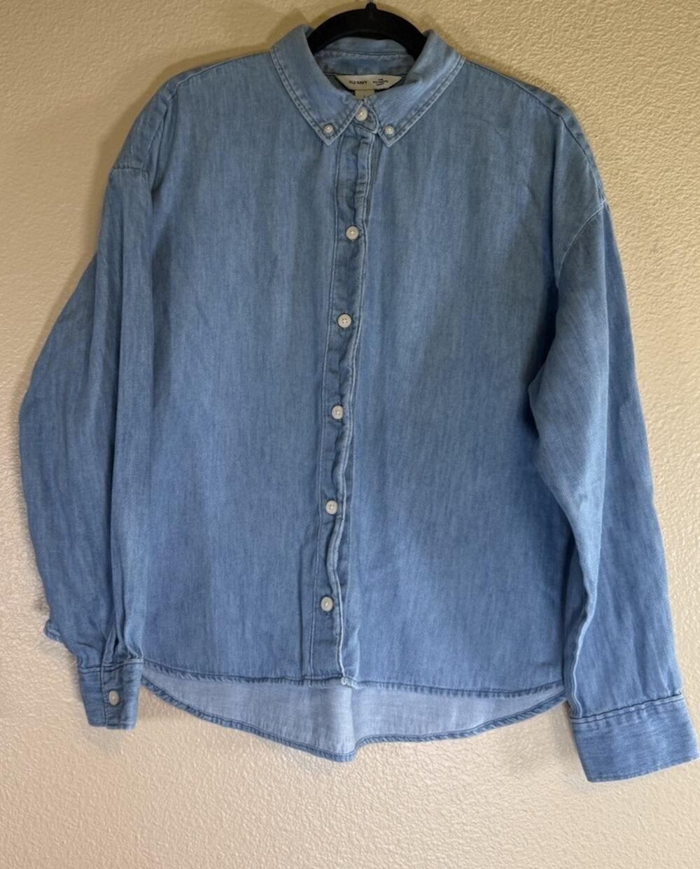 Old Navy The Boyfriend Shirt Womens Size Large Blue Button Front